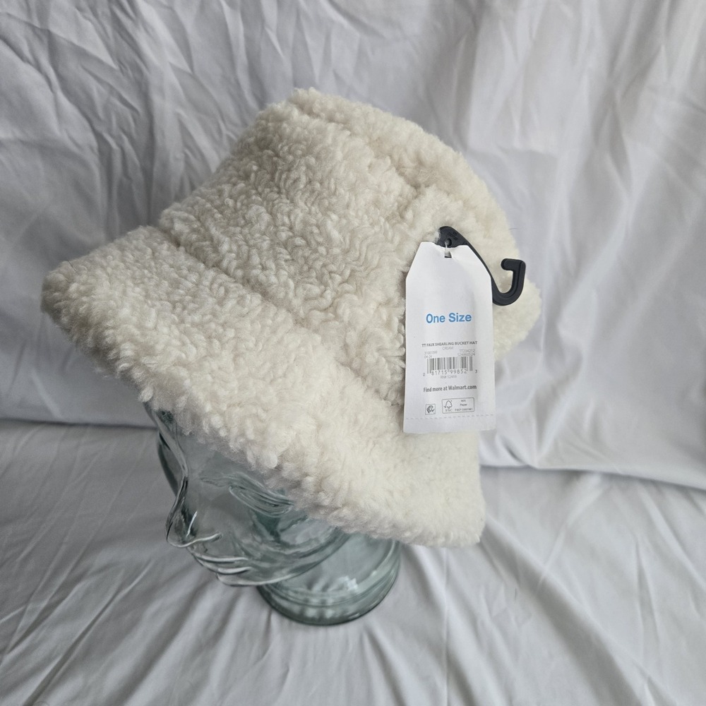 Time And Tru Faux Shearling Bucket Hat Off White Cream New One Size